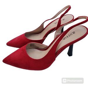 JustFab Brit Low Block Court Heel Women SZ 10 Cherry Red Office Work Pointed Toe